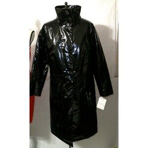 New NWT $395 Jane Post Quilted Funnel Collar Slicker Rain Coat Women S Black